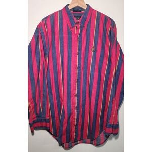 VTG Chaps Ralph Lauren Mens Large Striped Button Down Shirt Pink Blue Yellow